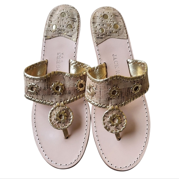 Jack Rogers Shoes - Jack Rogers Napa Valley Jack Cork & Gold Leather Sandals